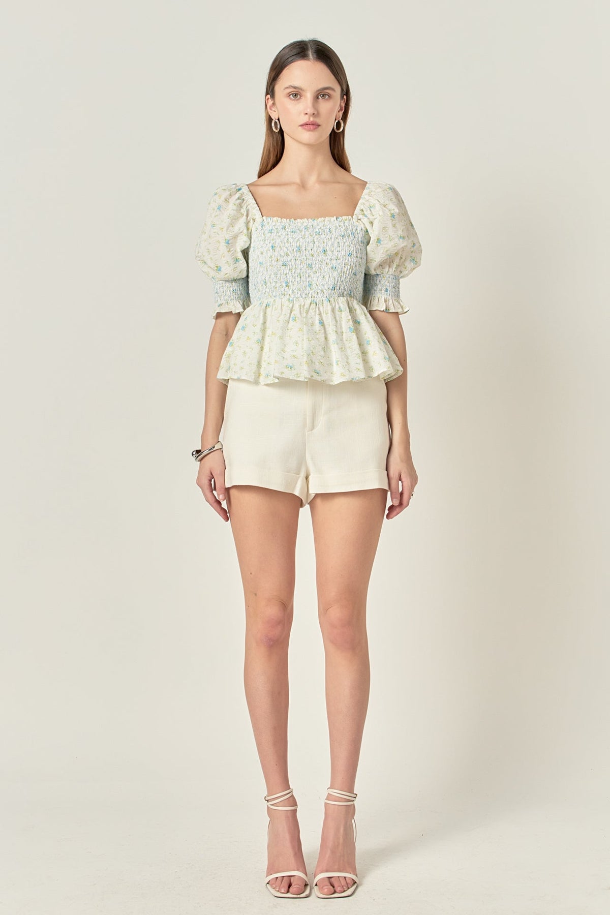 ENGLISH FACTORY - Smocked Floral Puff Sleeve Top - TOPS available at Objectrare