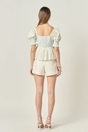 ENGLISH FACTORY - Smocked Floral Puff Sleeve Top - TOPS available at Objectrare