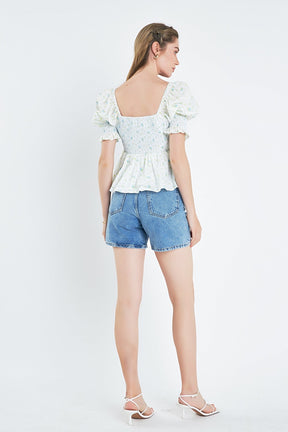 ENGLISH FACTORY - English Factory - Smocked Floral Puff Sleeve Top - TOPS available at Objectrare