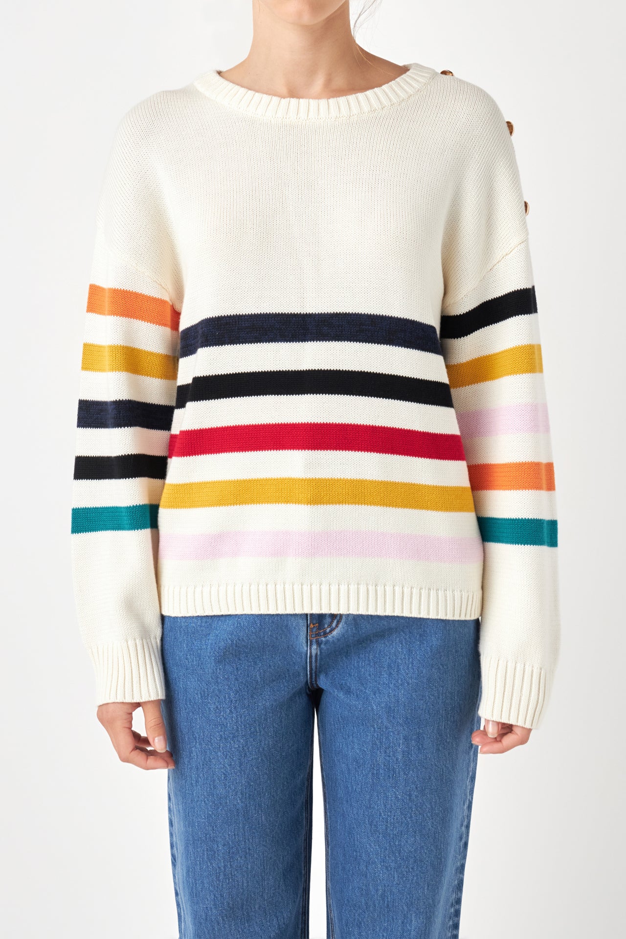 ENGLISH FACTORY - Multicolored Sweater with Button - SWEATERS & KNITS available at Objectrare