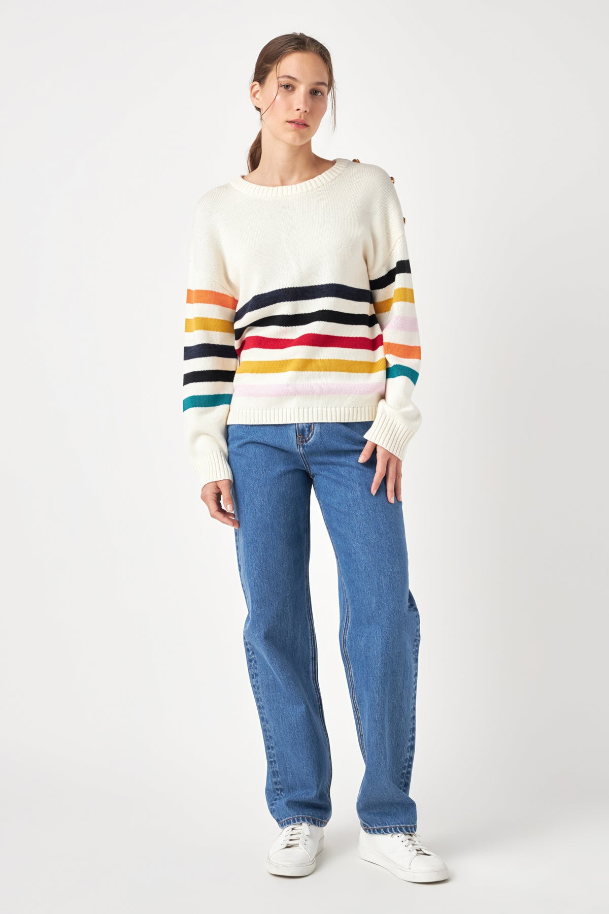ENGLISH FACTORY - Multicolored Sweater with Button - SWEATERS & KNITS available at Objectrare