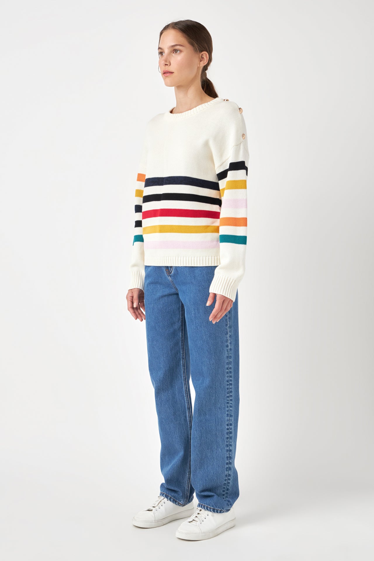 ENGLISH FACTORY - Multicolored Sweater with Button - SWEATERS & KNITS available at Objectrare