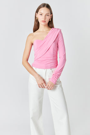 ENDLESS ROSE - One Shoulder Shirred Knit Top - TOPS available at Objectrare