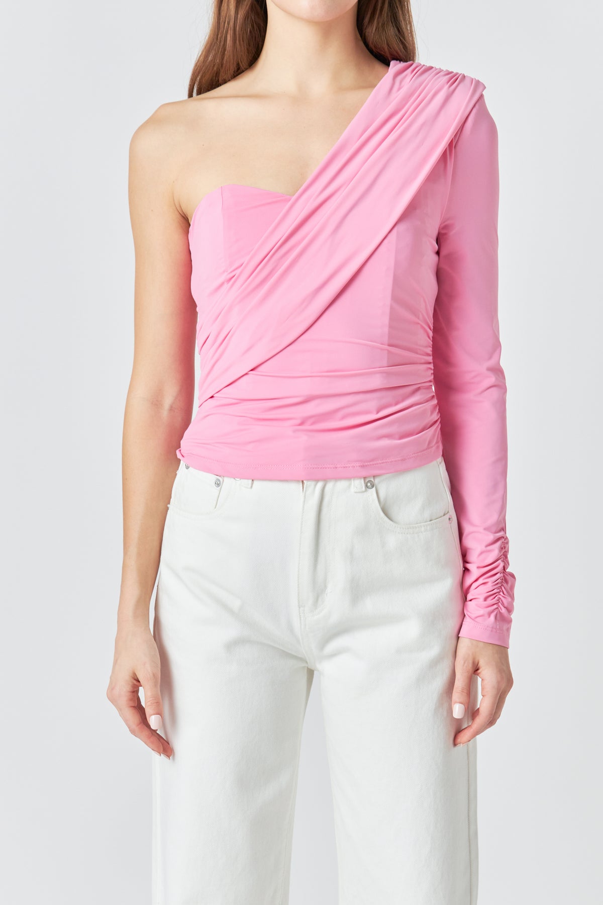 ENDLESS ROSE - One Shoulder Shirred Knit Top - TOPS available at Objectrare