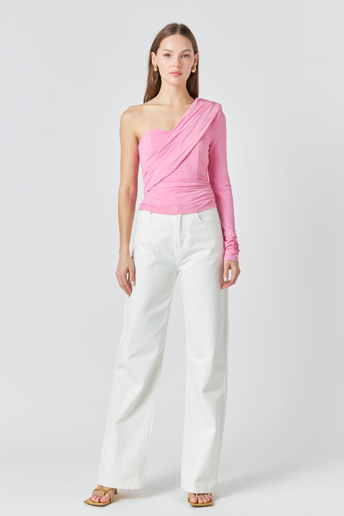 ENDLESS ROSE - One Shoulder Shirred Knit Top - TOPS available at Objectrare