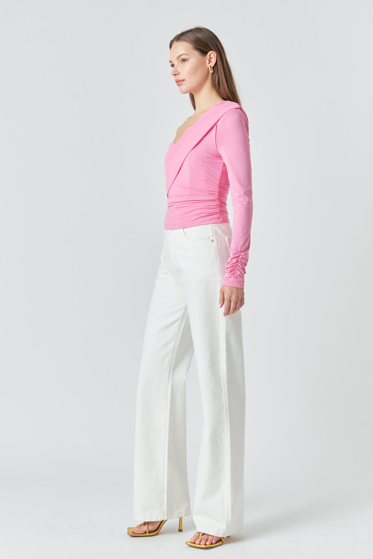 ENDLESS ROSE - One Shoulder Shirred Knit Top - TOPS available at Objectrare