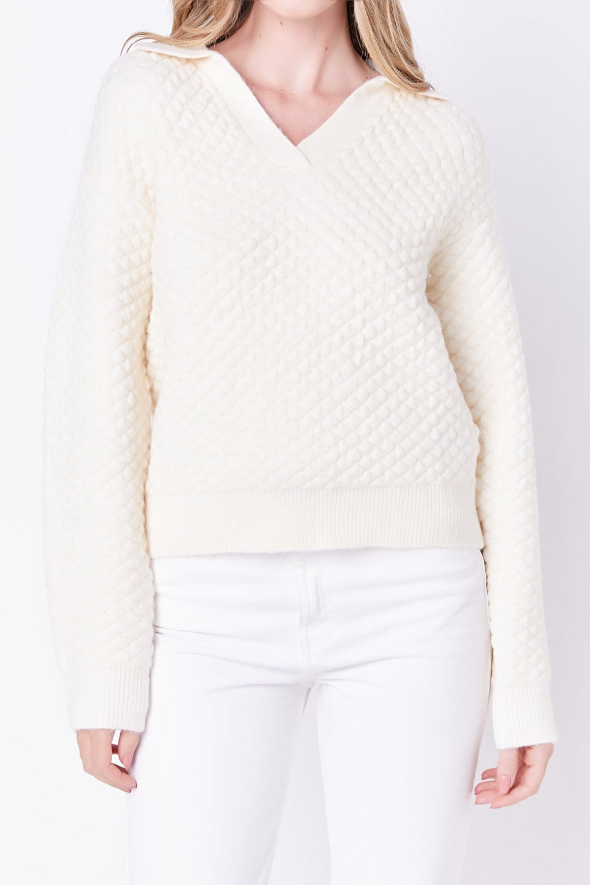 ENGLISH FACTORY - English Factory - Textured V-neckline Sweater - SWEATERS & KNITS available at Objectrare