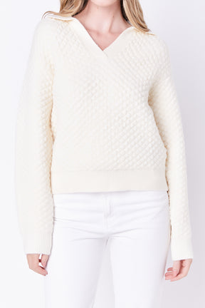 ENGLISH FACTORY - Textured V-neckline Sweater - SWEATERS & KNITS available at Objectrare