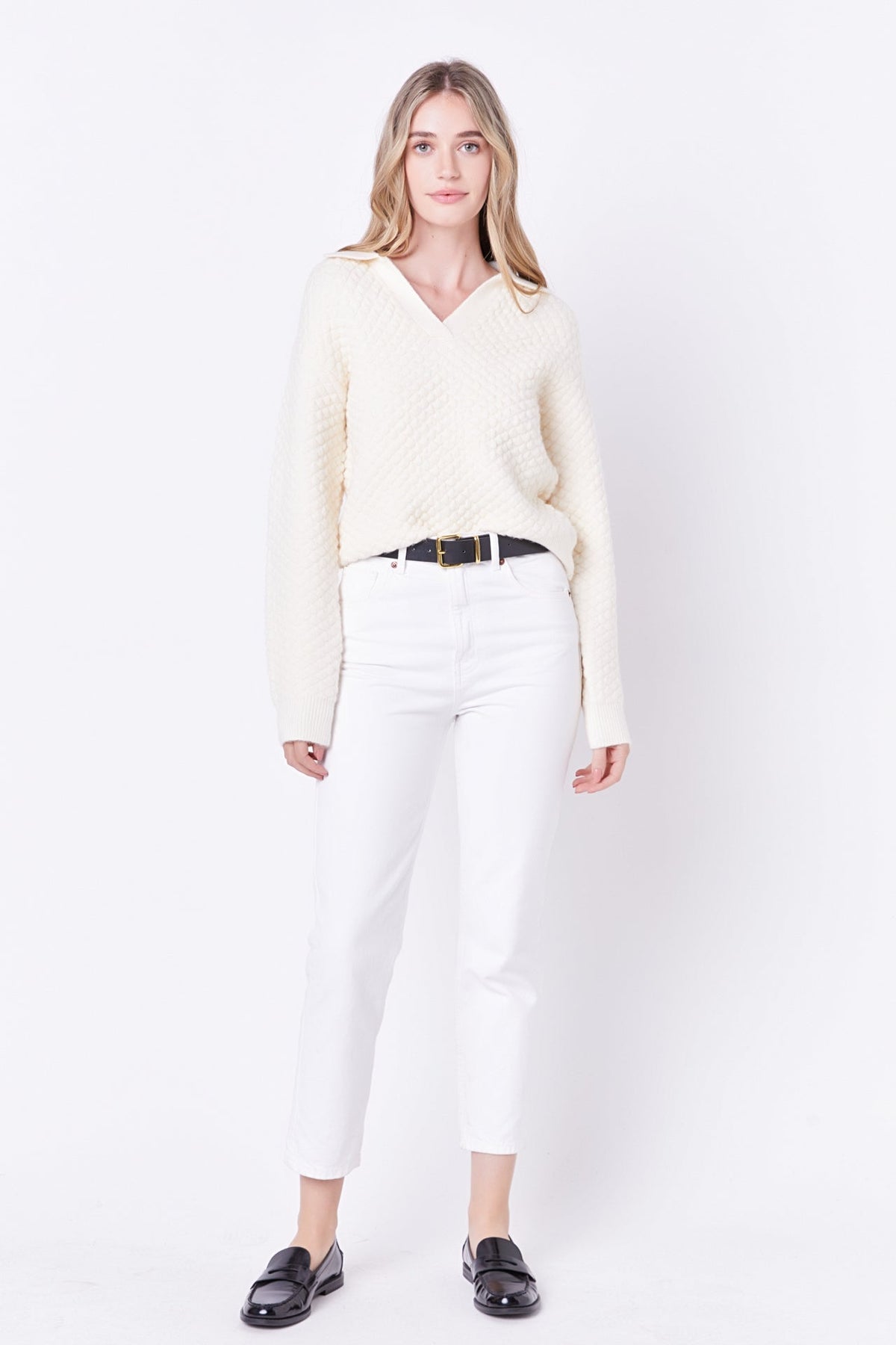 ENGLISH FACTORY - Textured V-neckline Sweater - SWEATERS & KNITS available at Objectrare
