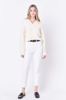 ENGLISH FACTORY - Textured V-neckline Sweater - SWEATERS & KNITS available at Objectrare