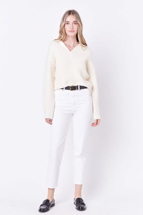 ENGLISH FACTORY - Textured V-neckline Sweater - SWEATERS & KNITS available at Objectrare