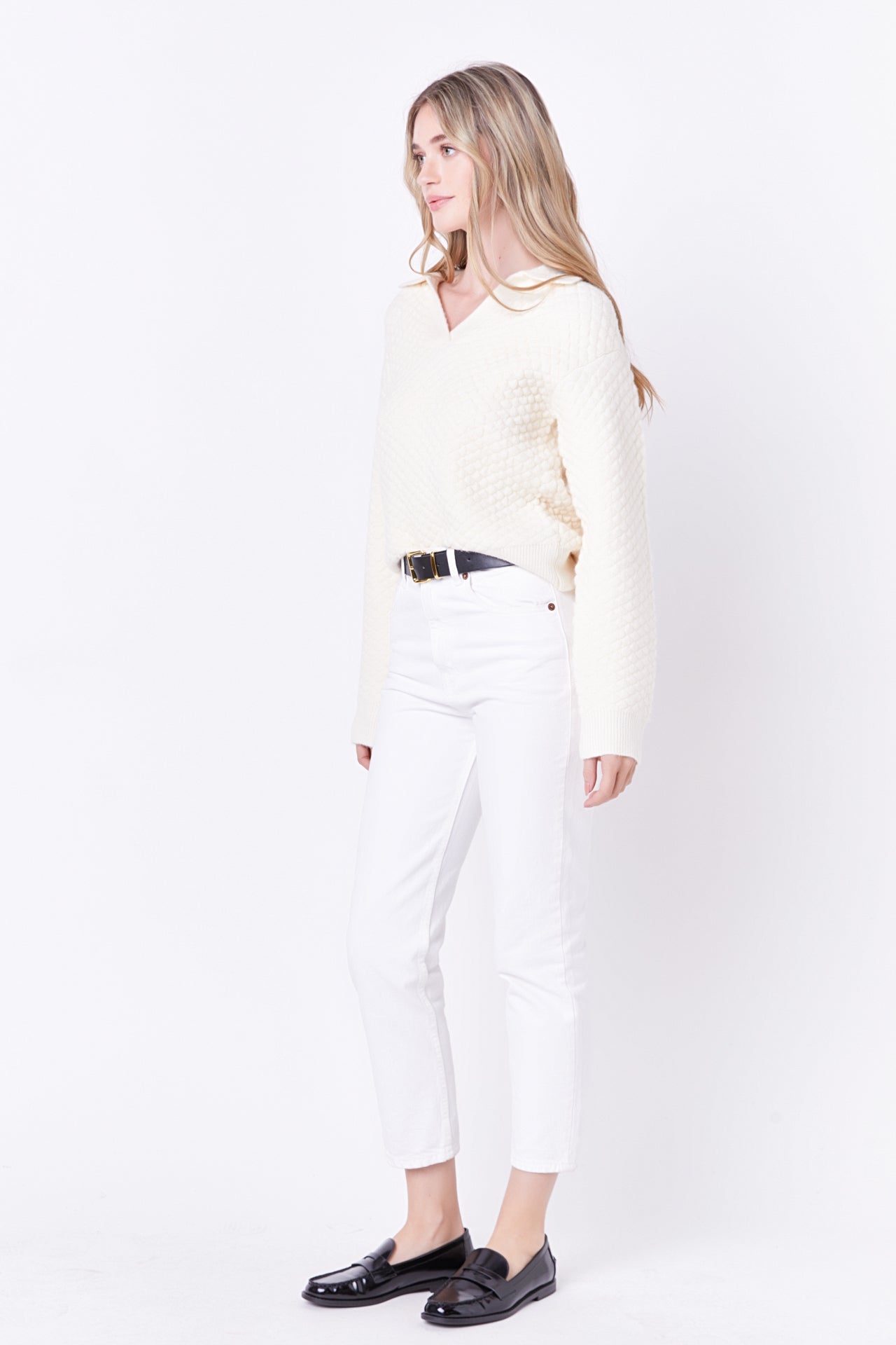 ENGLISH FACTORY - Textured V-neckline Sweater - SWEATERS & KNITS available at Objectrare