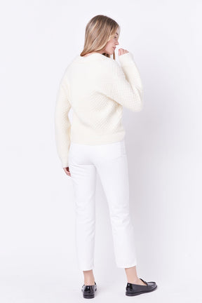 ENGLISH FACTORY - Textured V-neckline Sweater - SWEATERS & KNITS available at Objectrare