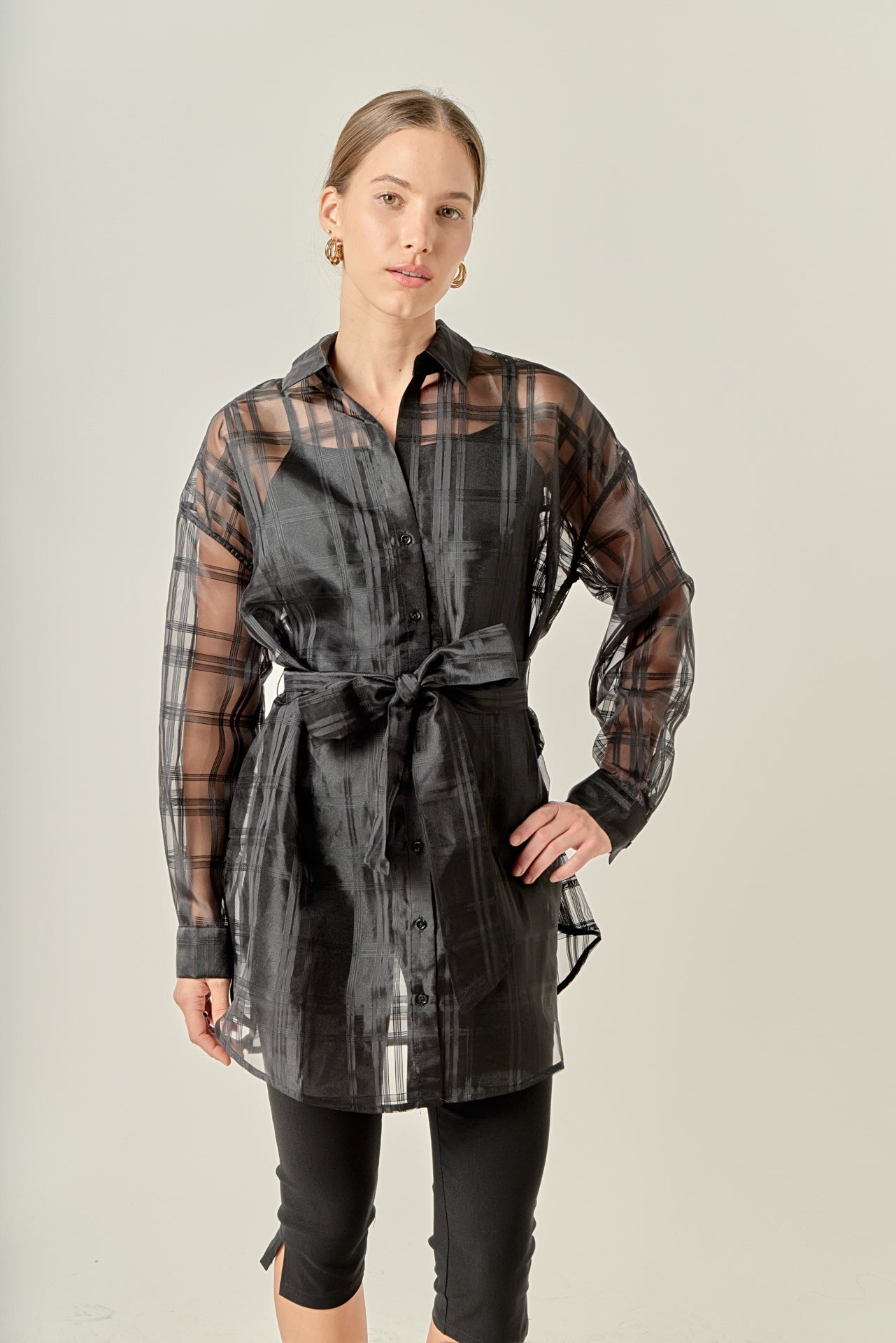 ENGLISH FACTORY - Check Organza Long Shirt - BLOUSES available at Objectrare