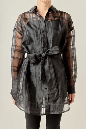 ENGLISH FACTORY - Check Organza Long Shirt - BLOUSES available at Objectrare