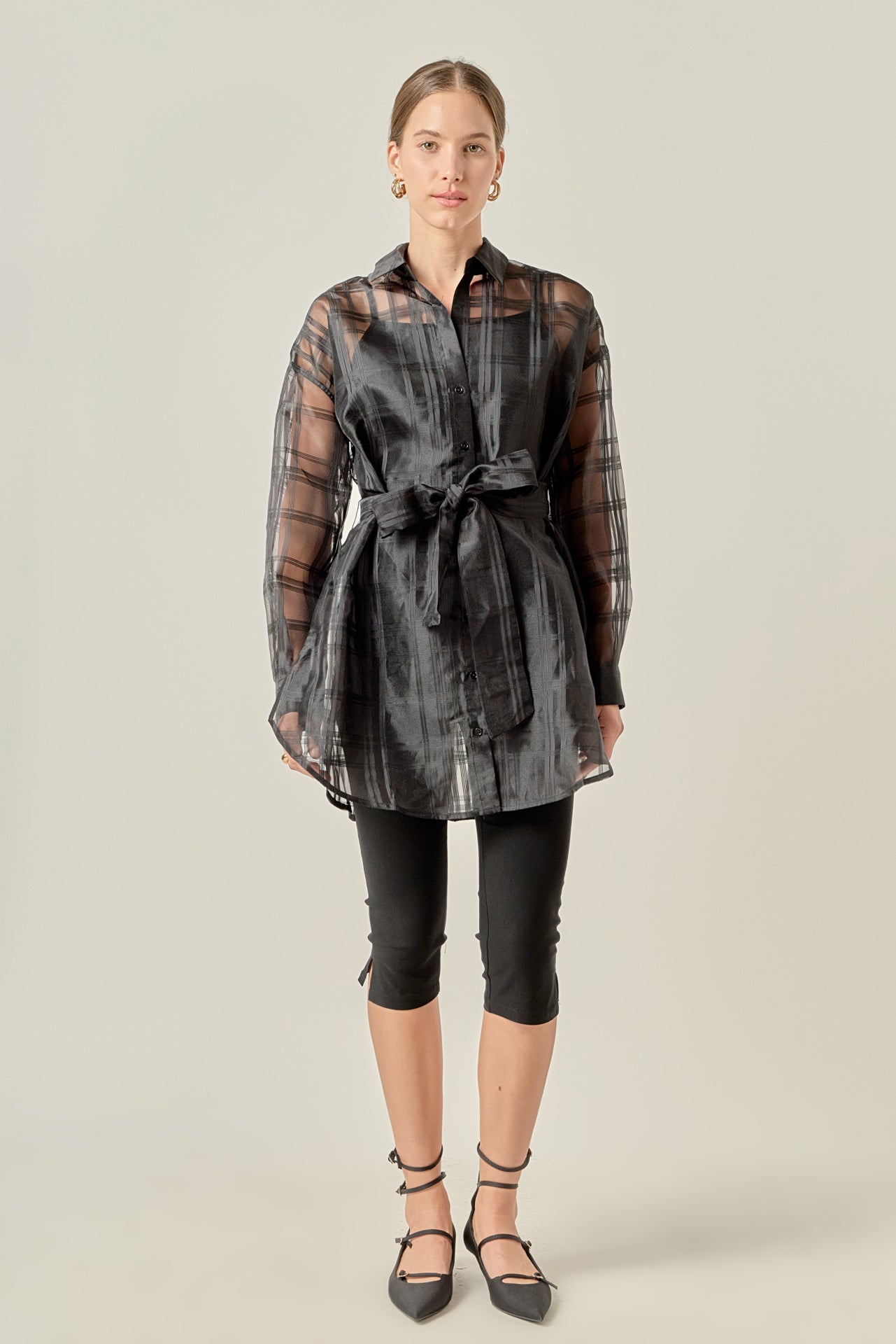 ENGLISH FACTORY - Check Organza Long Shirt - BLOUSES available at Objectrare