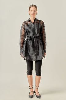 ENGLISH FACTORY - Check Organza Long Shirt - BLOUSES available at Objectrare