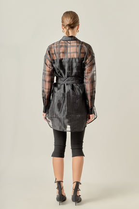 ENGLISH FACTORY - Check Organza Long Shirt - BLOUSES available at Objectrare
