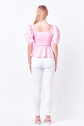 ENGLISH FACTORY - English Factory - Mixed Media Puff Sleeve Top - TOPS available at Objectrare