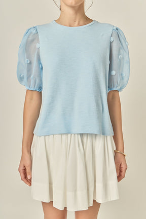 ENGLISH FACTORY - Pom Pom Mixed Media Top - TOPS available at Objectrare