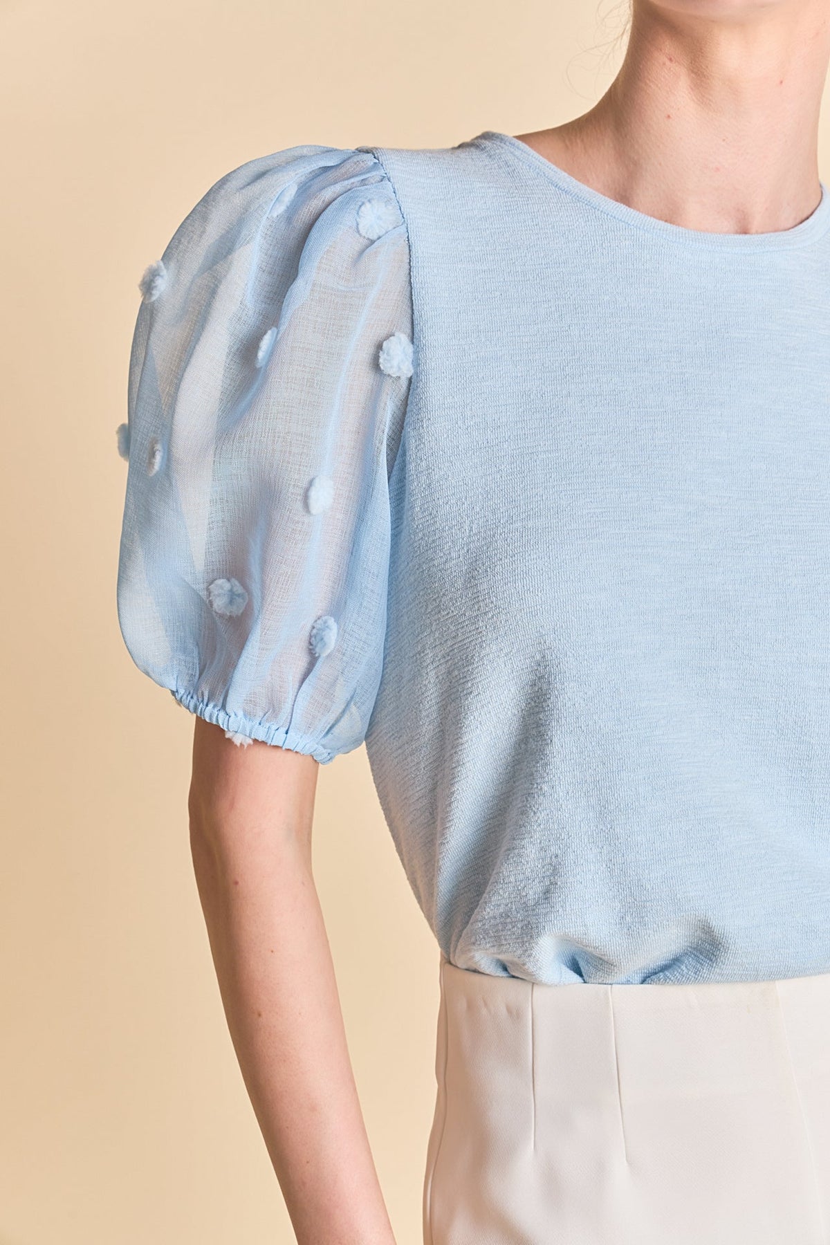 ENGLISH FACTORY - Pom Pom Mixed Media Top - TOPS available at Objectrare