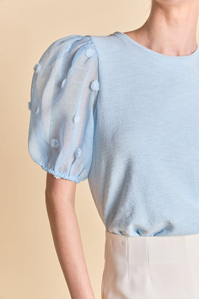 ENGLISH FACTORY - Pom Pom Mixed Media Top - TOPS available at Objectrare