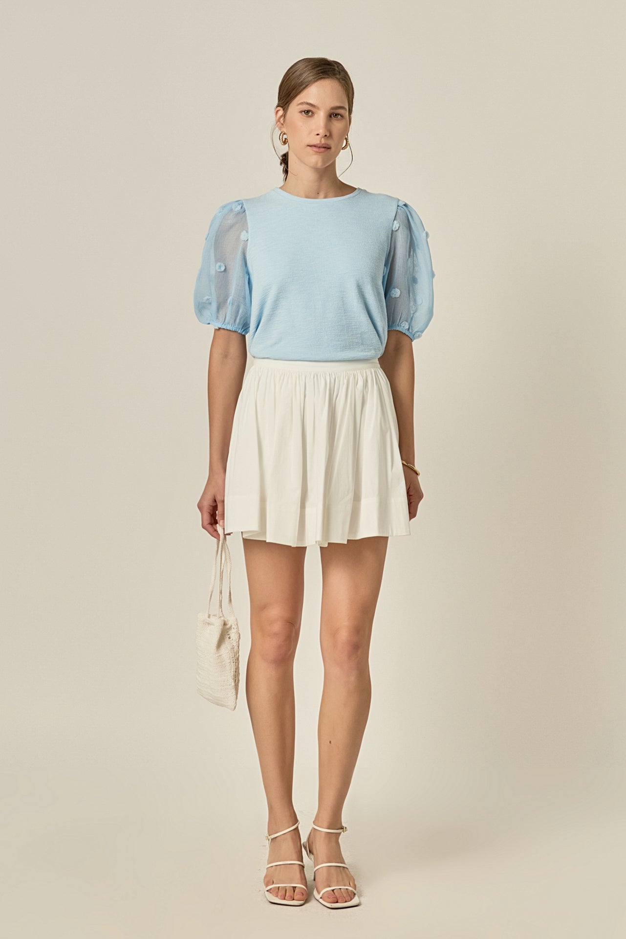 ENGLISH FACTORY - Pom Pom Mixed Media Top - TOPS available at Objectrare