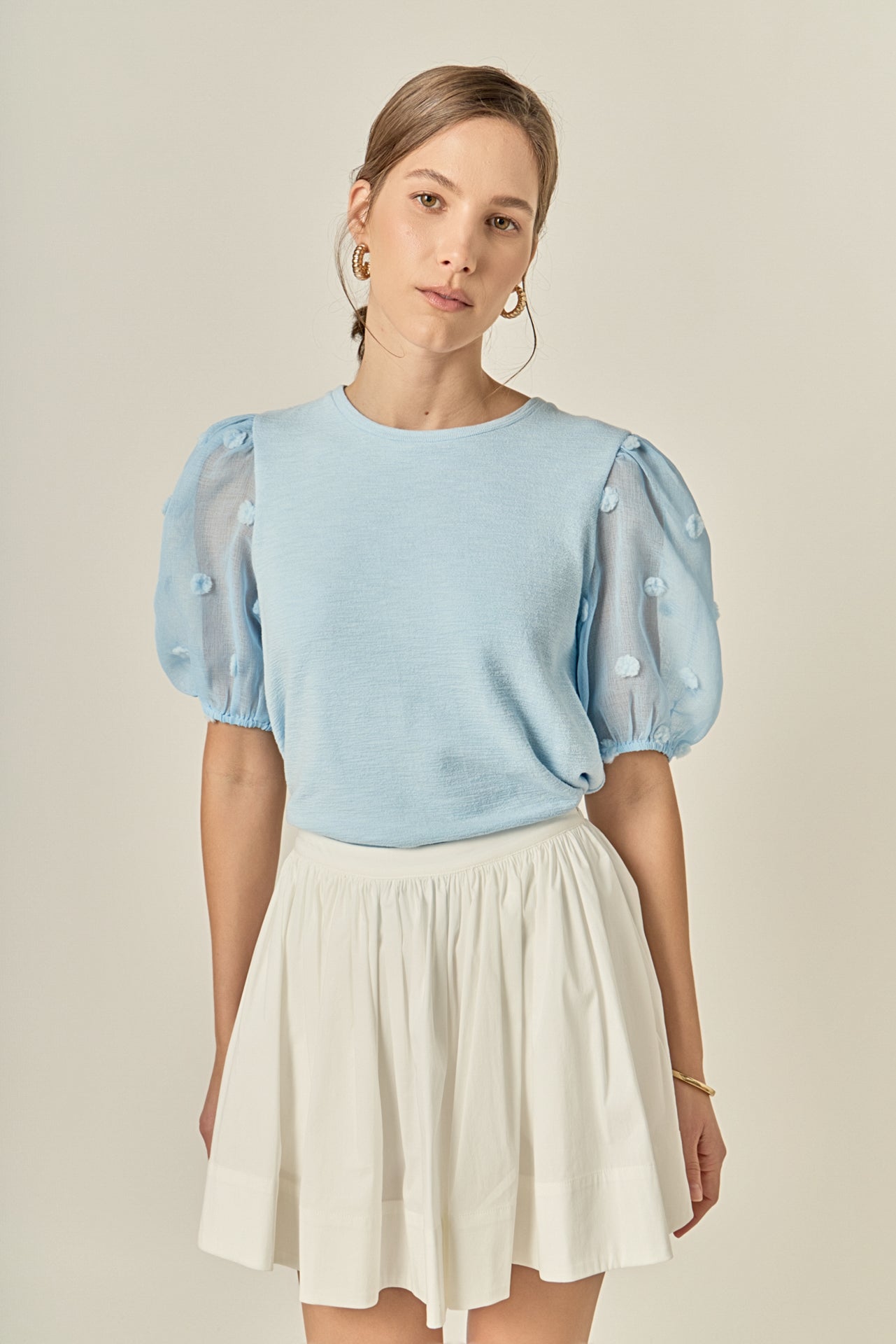ENGLISH FACTORY - Pom Pom Mixed Media Top - TOPS available at Objectrare