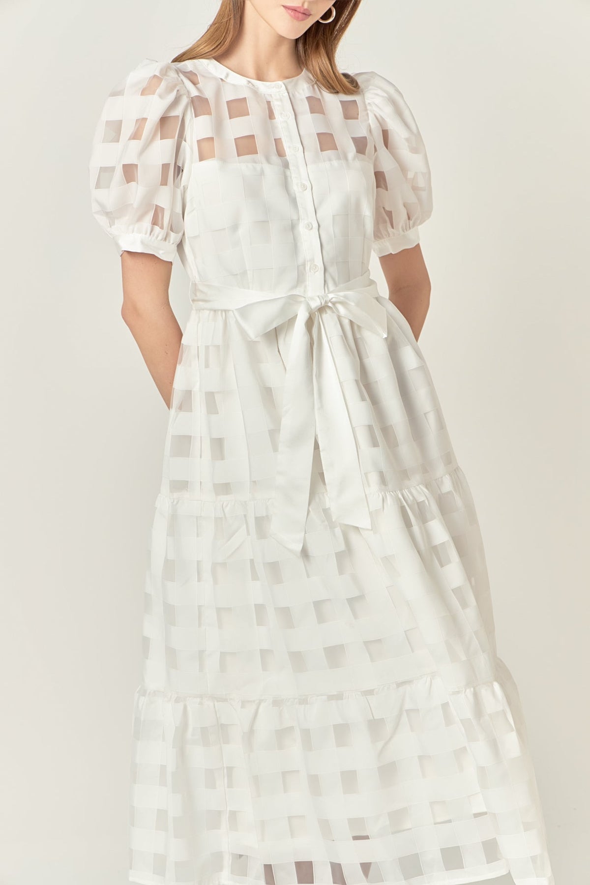 ENGLISH FACTORY - Check Puff Sleeve Midi Dress - DRESSES available at Objectrare