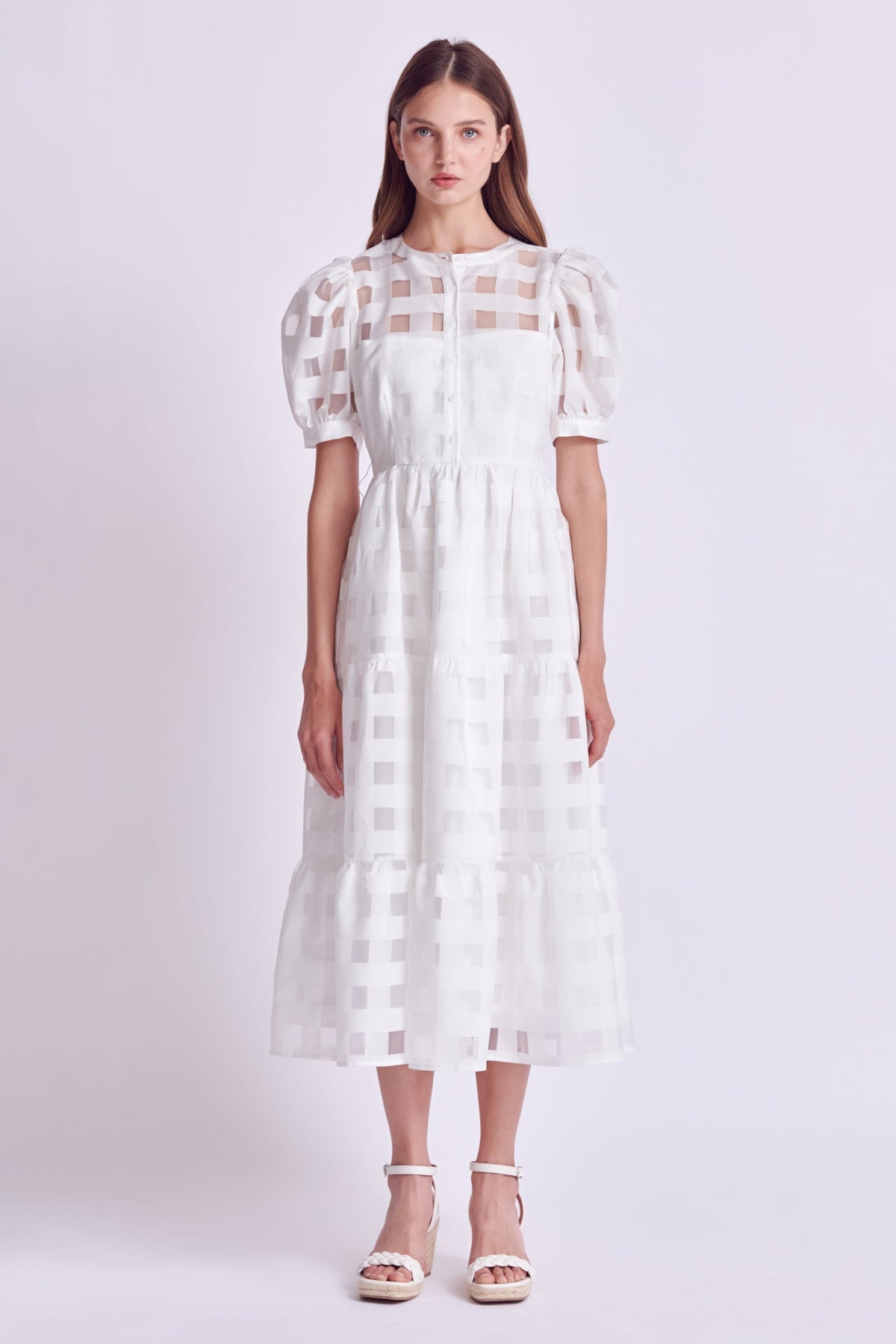 ENGLISH FACTORY - English Factory - Check Puff Sleeve Midi Dress - DRESSES available at Objectrare