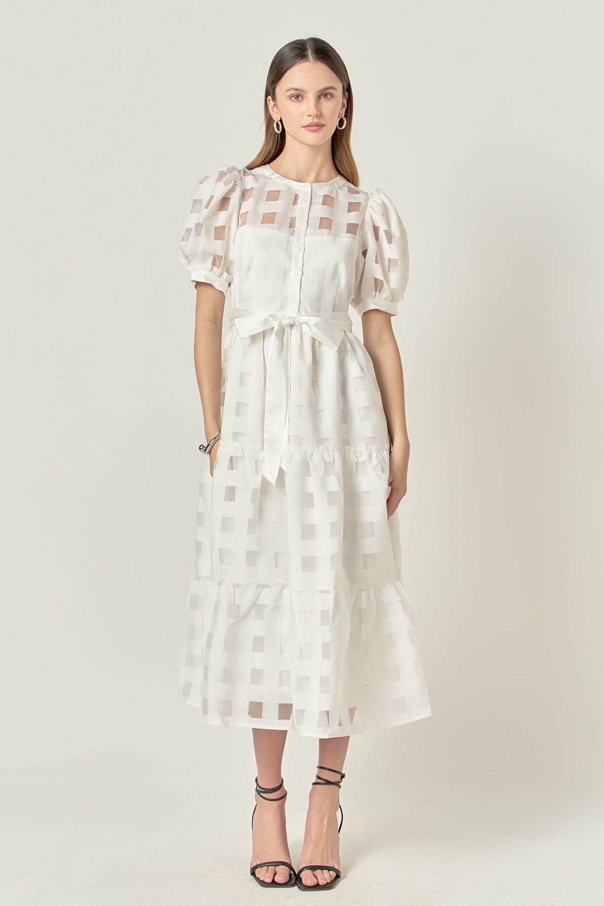 ENGLISH FACTORY - Check Puff Sleeve Midi Dress - DRESSES available at Objectrare