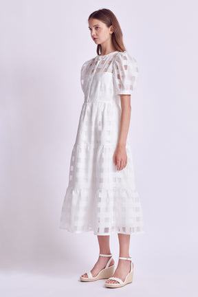 ENGLISH FACTORY - Check Puff Sleeve Midi Dress - DRESSES available at Objectrare