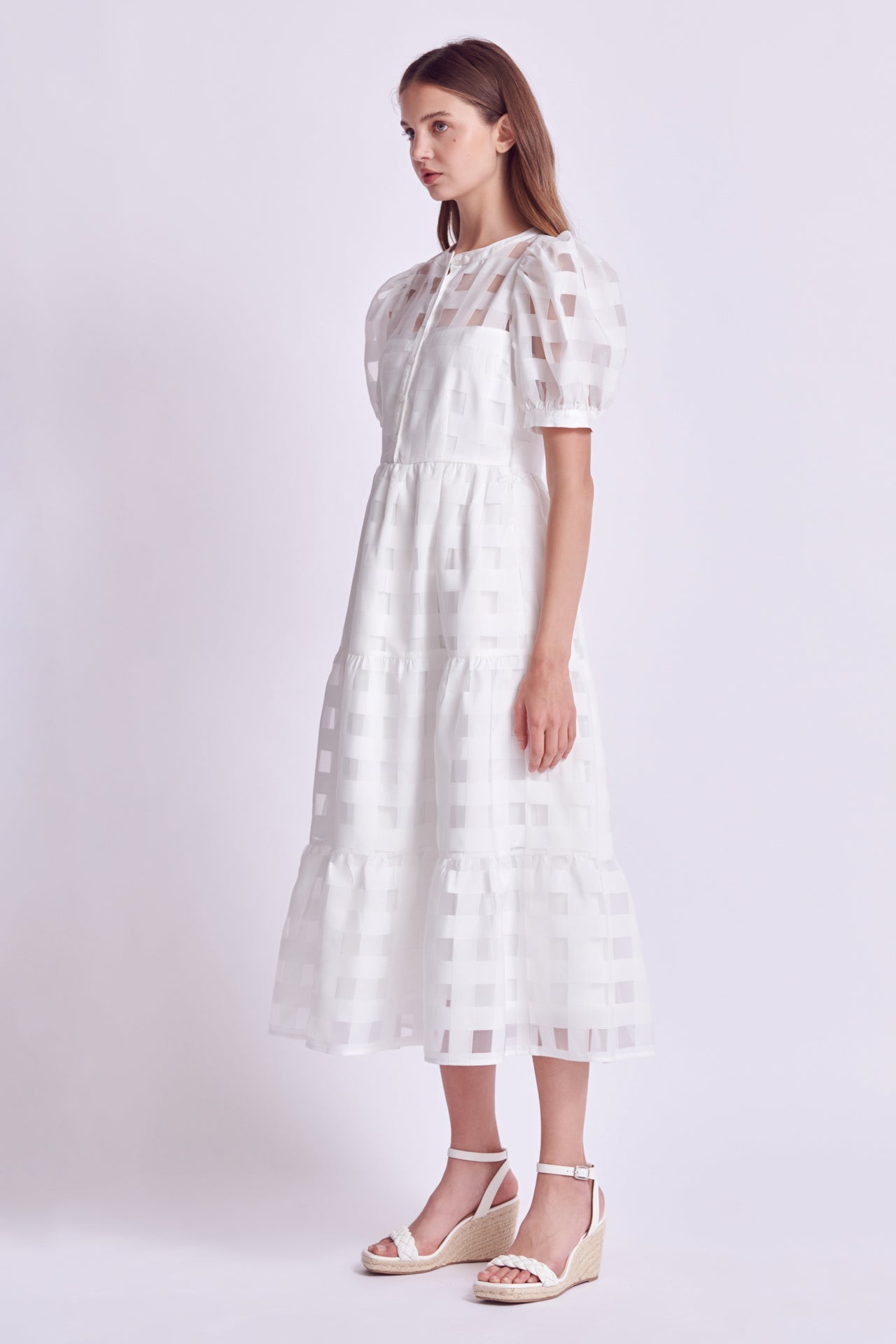 ENGLISH FACTORY - English Factory - Check Puff Sleeve Midi Dress - DRESSES available at Objectrare