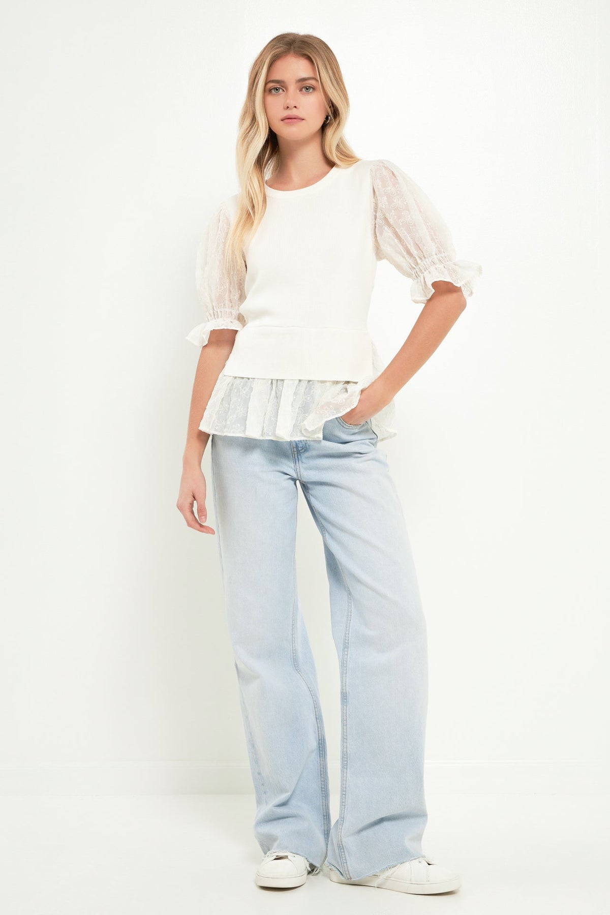 ENGLISH FACTORY - Textured Mixed Media Top - TOPS available at Objectrare