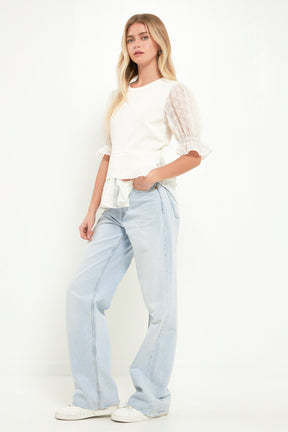 ENGLISH FACTORY - Textured Mixed Media Top - TOPS available at Objectrare