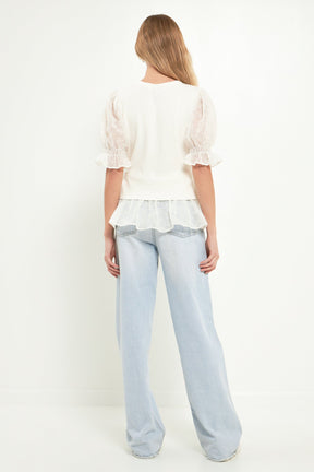 ENGLISH FACTORY - Textured Mixed Media Top - TOPS available at Objectrare