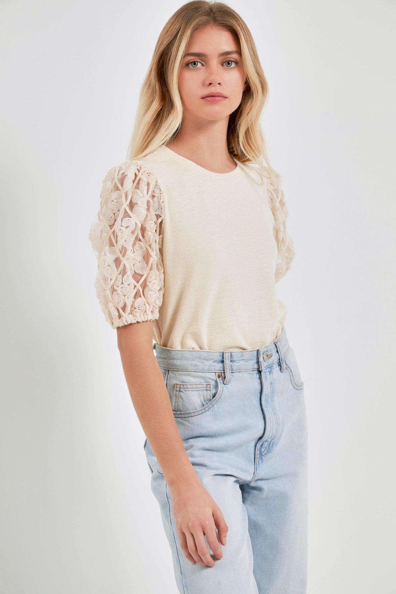 ENGLISH FACTORY - Floral Texture Sleeve Top - TOPS available at Objectrare