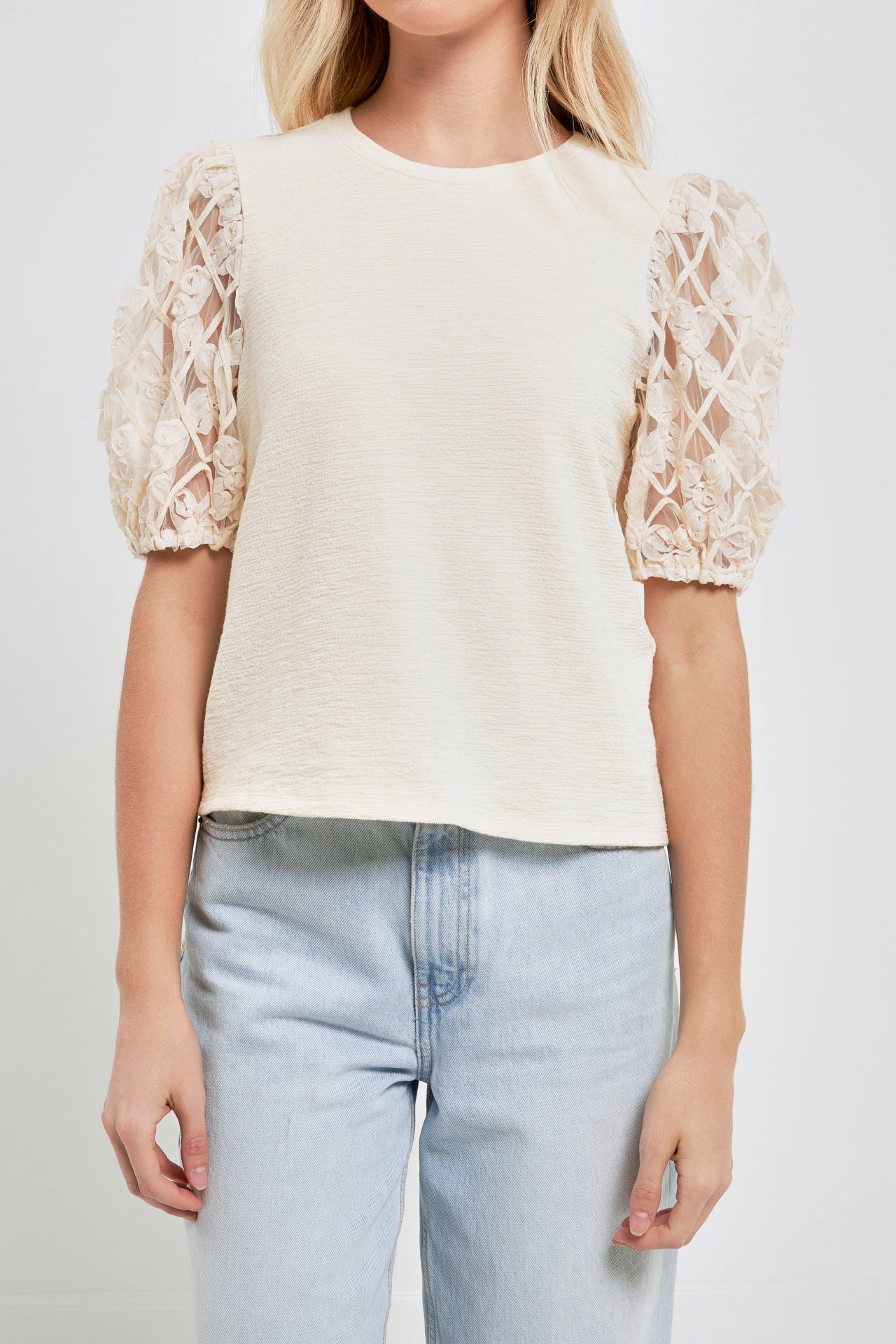 ENGLISH FACTORY - Floral Texture Sleeve Top - TOPS available at Objectrare