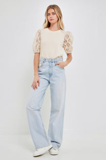ENGLISH FACTORY - Floral Texture Sleeve Top - TOPS available at Objectrare