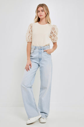 ENGLISH FACTORY - English Factory - Floral Texture Sleeve Top - TOPS available at Objectrare