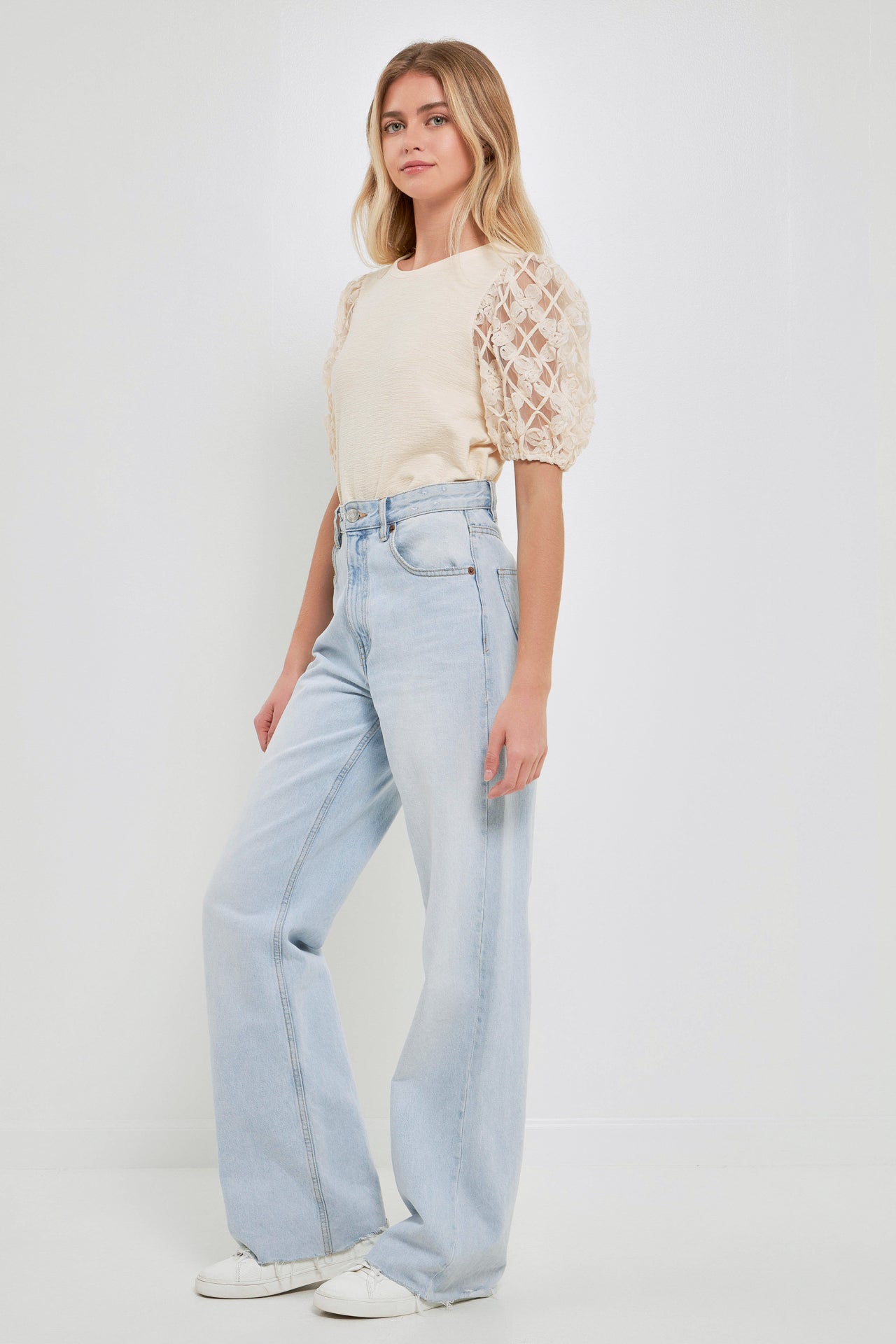 ENGLISH FACTORY - Floral Texture Sleeve Top - TOPS available at Objectrare