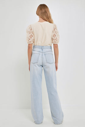 ENGLISH FACTORY - Floral Texture Sleeve Top - TOPS available at Objectrare