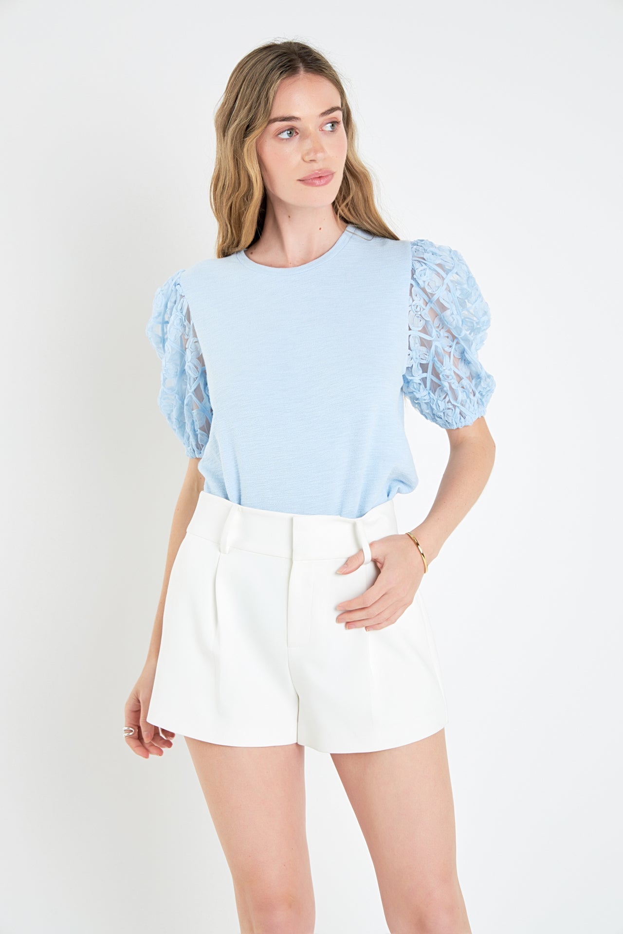 ENGLISH FACTORY - English Factory - Floral Texture Sleeve Top - TOPS available at Objectrare