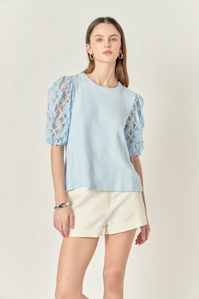 ENGLISH FACTORY - Floral Texture Sleeve Top - TOPS available at Objectrare