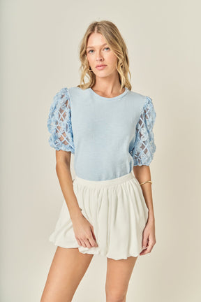 ENGLISH FACTORY - Floral Texture Sleeve Top - TOPS available at Objectrare