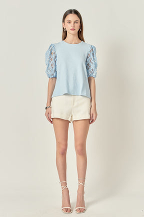 ENGLISH FACTORY - Floral Texture Sleeve Top - TOPS available at Objectrare
