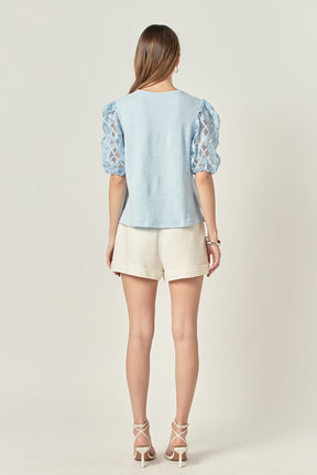 ENGLISH FACTORY - Floral Texture Sleeve Top - TOPS available at Objectrare