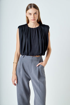 ENDLESS ROSE - Shirred Shoulder Cropped Top - TOPS available at Objectrare