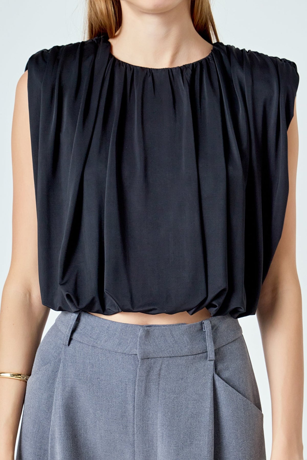 ENDLESS ROSE - Shirred Shoulder Cropped Top - TOPS available at Objectrare