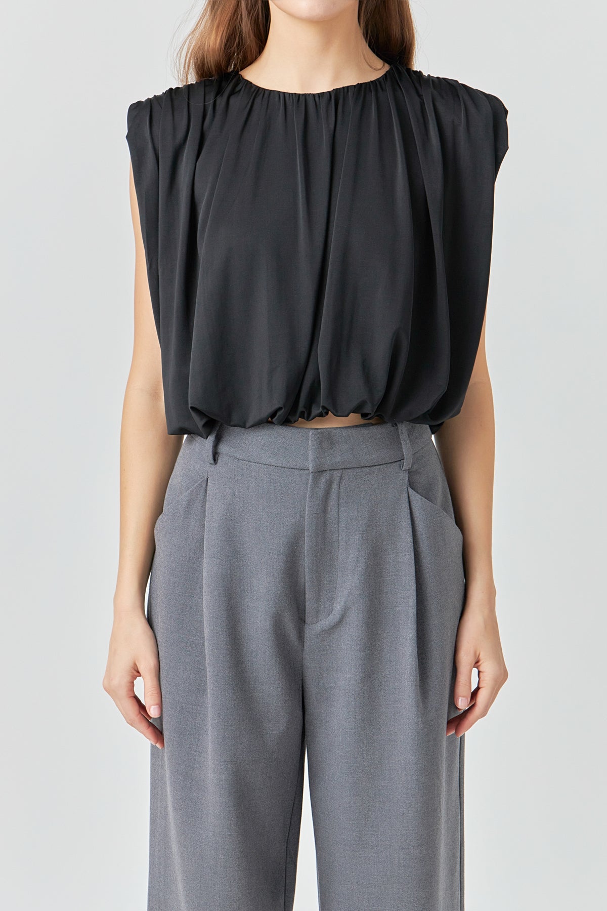 ENDLESS ROSE - Shirred Shoulder Cropped Top - TOPS available at Objectrare
